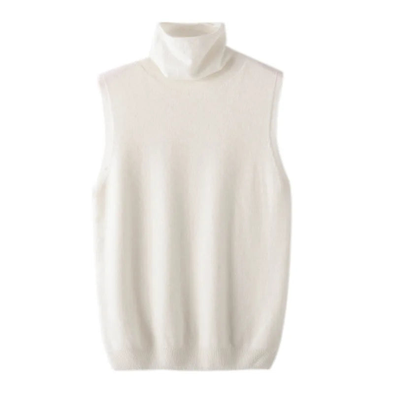 Women 100% Merino Wool Sleeveless Pullovers Turtleneck Sweater Waistcoat Wool Knitwear Spring Autumn Winter Fashion Vest Tops