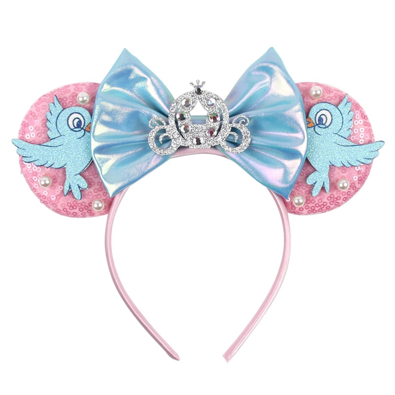Cinderella Cartoon Mouse Ear Headband Sequin Bows Girl Adult Kid Halloween DIY Party Cosplay Hair Accessories Princess Hairband