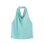 MUJER 2026 Halter Tops for Women Black Satin Backless Top Female Pink Summer Beach Top Woman off Shoulder Camisole Top Women
