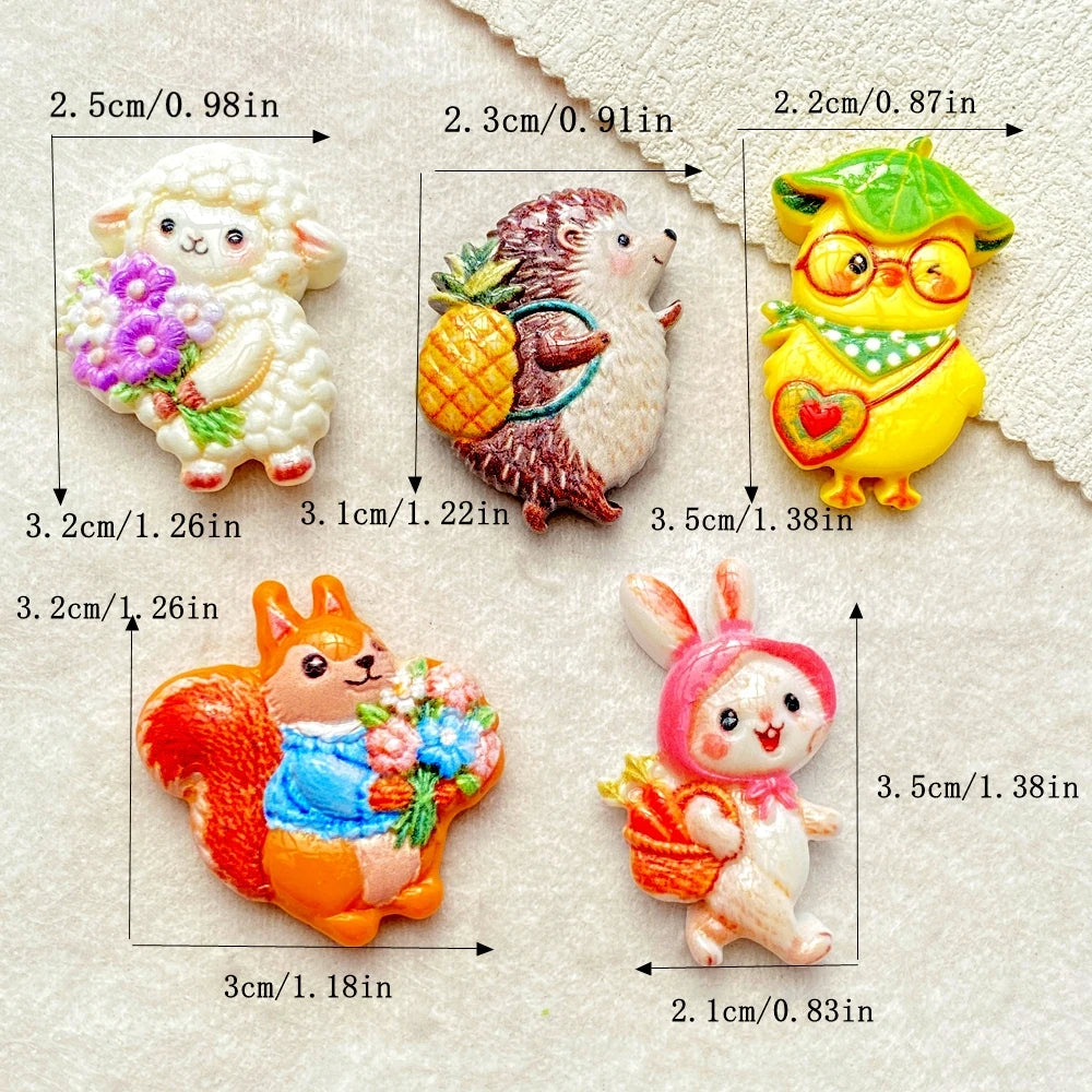 10PCS Mixed Resin Cartoon rabbits, hedgehogs squirrels Flat back Cabochon Stone Scrapbook DIY Decor Figurines Crafts Accessories