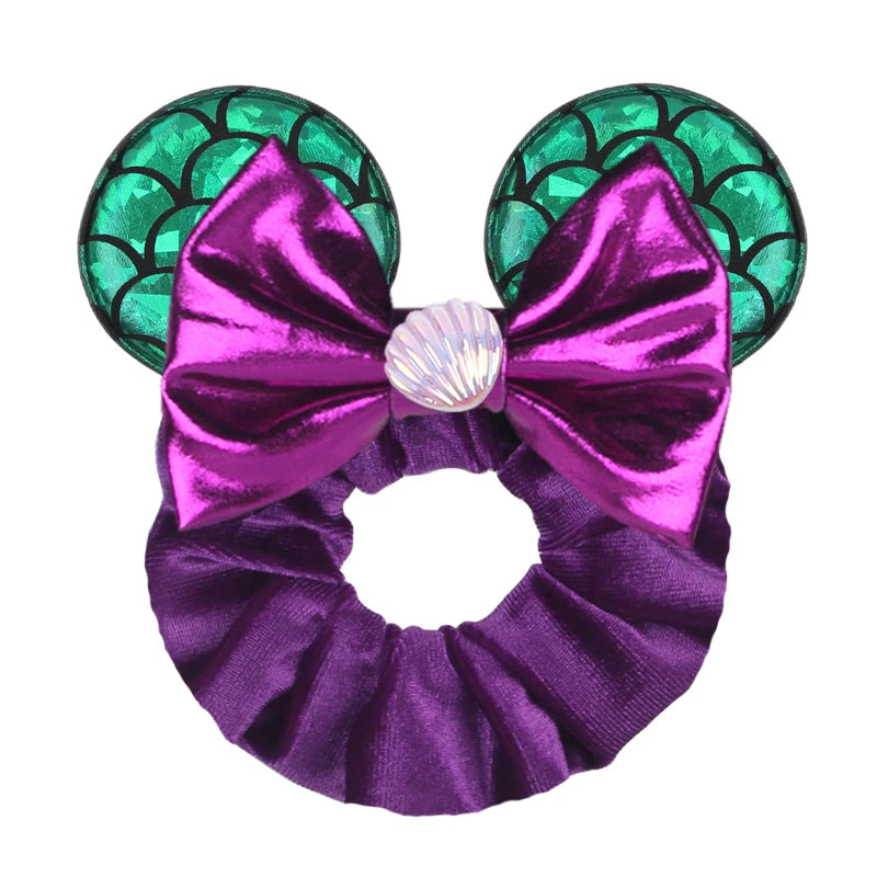 Cute Mouse Ears Velvet Scrunchies Hairband Women Elastic Ponytail Holder Girls Sequin Bow 2023 Kids Party DIY Hair Accessories