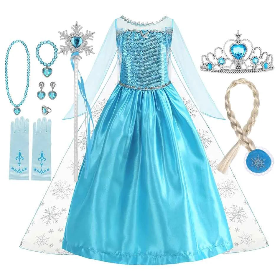 Frozen Elsa Anna Princess Girls Costume Kids Dress Disney Snow Queen Halloween Cosplay Birthday Party Dress Up 2-10 Years