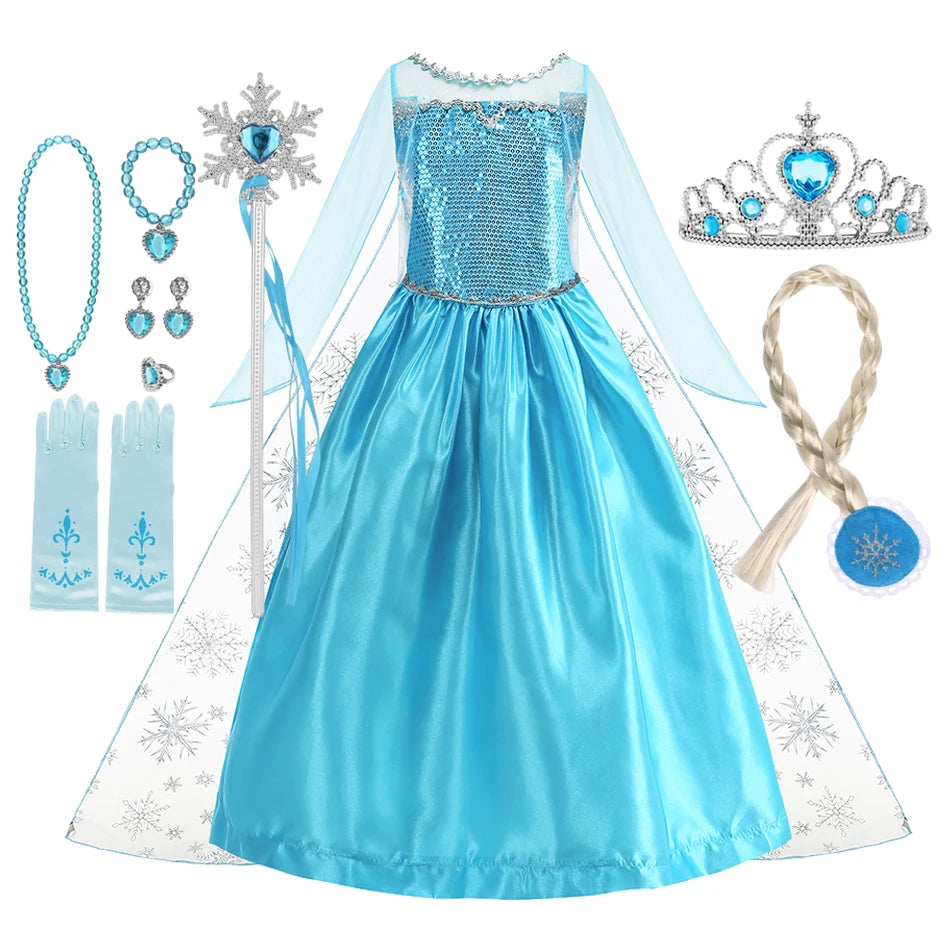 Frozen Elsa Anna Princess Girl Vestidos Costume Kid Dress Disney Snow Queen Halloween Cosplay Birthday Party Dress Up 2-10 Years