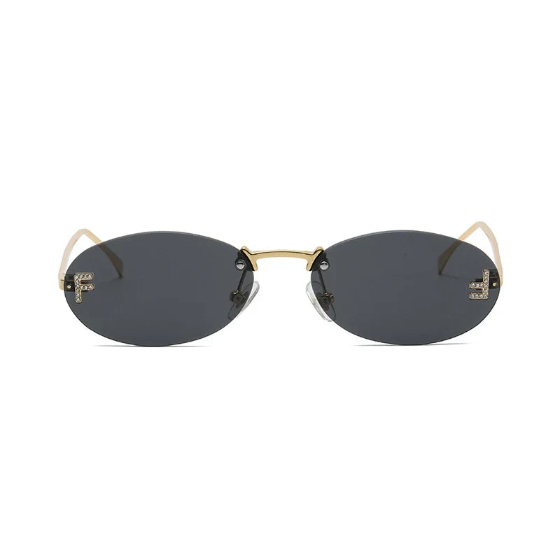 Fashion Rimless Oval UV400 Diamond Sunglasses for Women