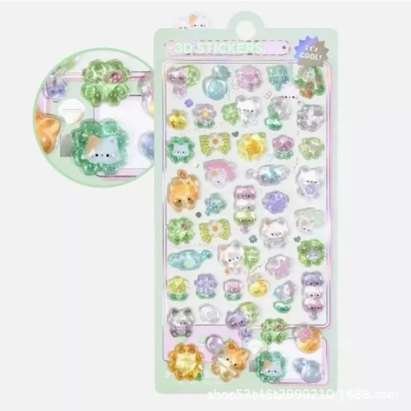 300Pcs/50pc Kawaii Cartoon 3D Relief Sticker Cute Crystal Jelly Patch for Mobile Phone Case Mirror Scrapbook Journal Animal Deco