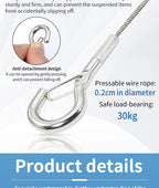 2mm Adjustable Steel Cable Suspension Kit, Heavy-Duty Hook for Steel Wire Rope Capable of Bearing 30kg, Extendable Clothesline