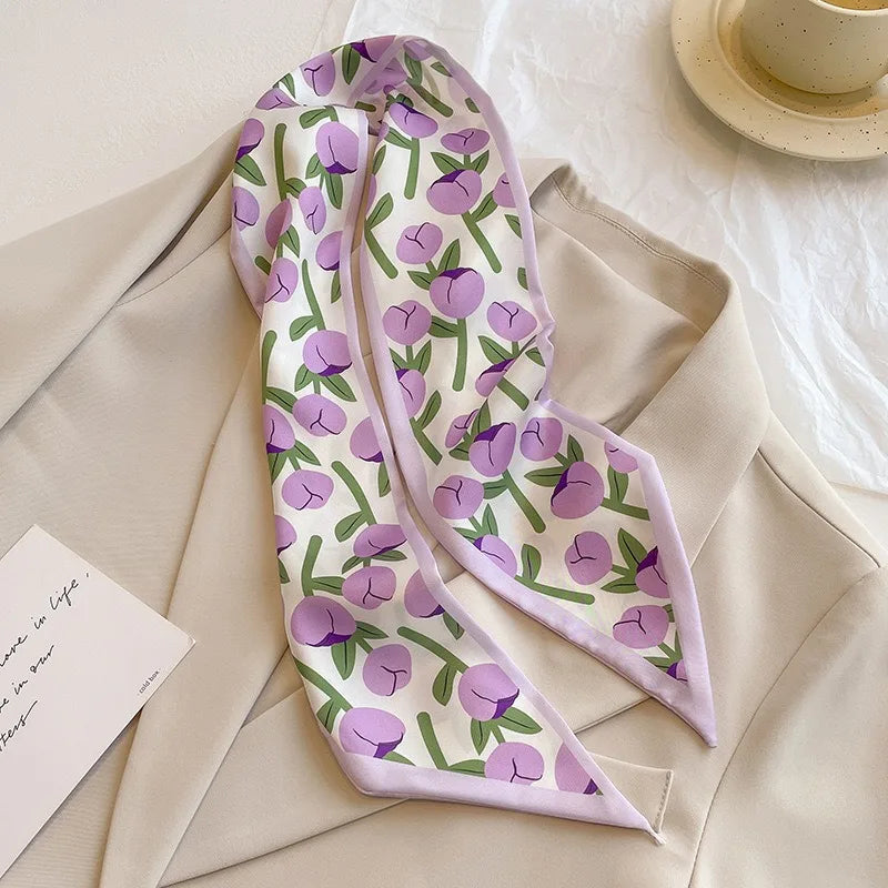 Cashew flower silk scarf double-sided printed for Women, Lightweight Versatile Bandana Style, Daily Office Party Vacation Boho