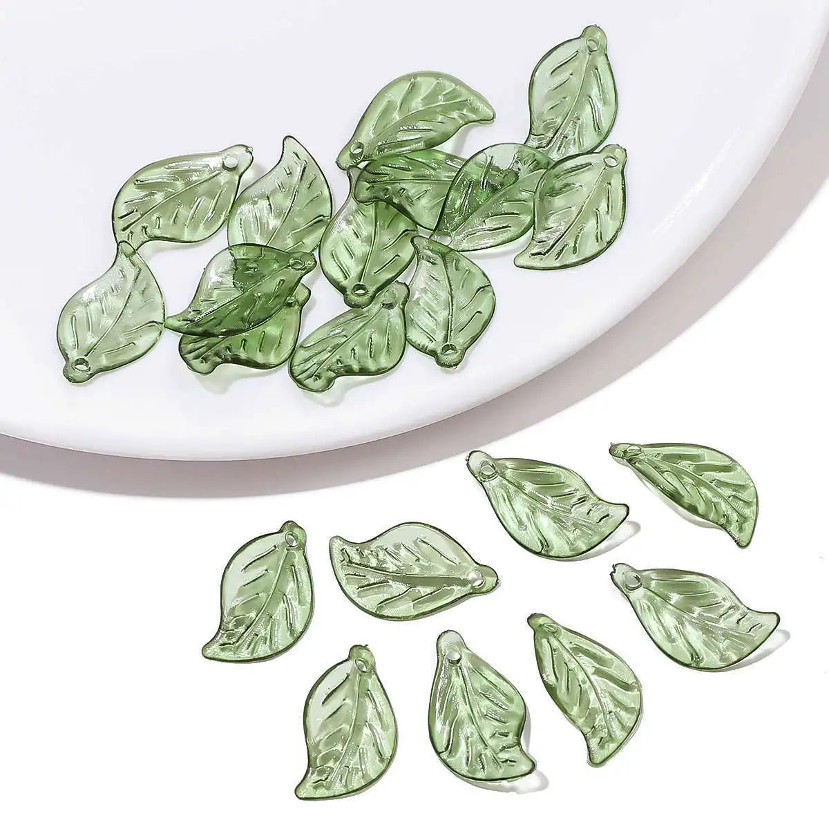 50/100Pcs Acrylic Green Leaf Spacer Charms Beads For DIY Pendant Keychain Necklace Bracelet Jewelry Making Crafts Accessories