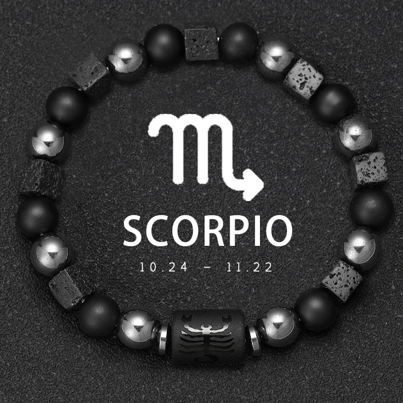 12 Constellation Zodiac Bracele Signs Beads Couples Bracelet Square Volcanic Stone Elastic Charm Bracelet for Women Men Gift