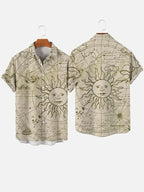 Vintage Men's Mermaid Print Shirts Boat Anchor Print Button Shirts Summer Ocean Element Shirts Men's Hawaiian Leisure Shirts