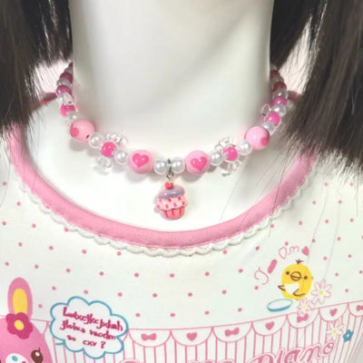 2pcs/set Cute Animal Cartoon pink candy Children's sweater necklace pearl bracelet for children gift