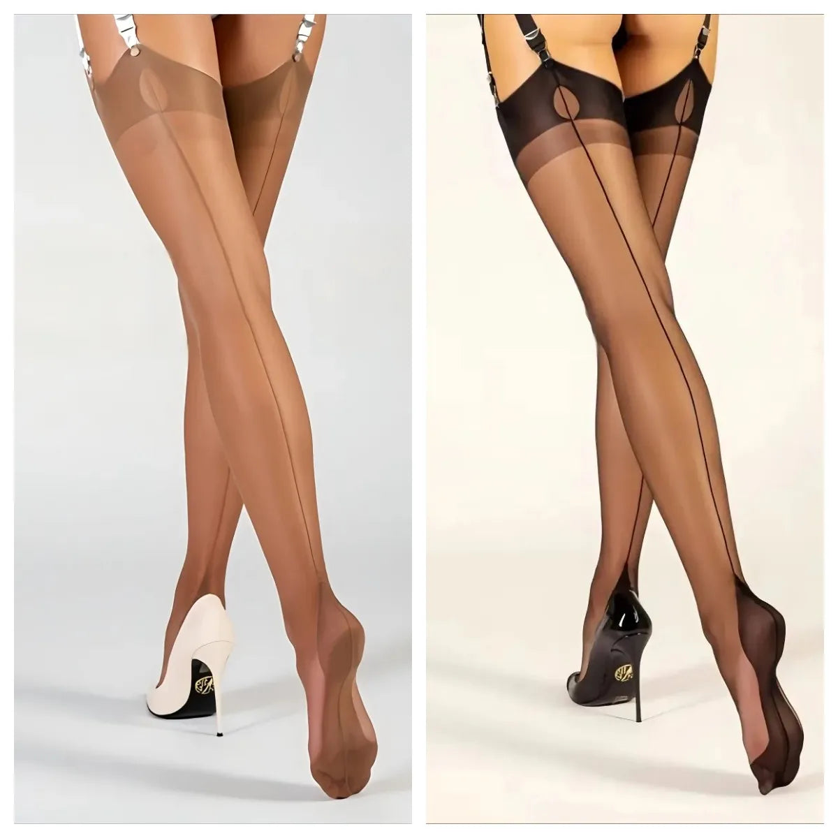 8 Denier Solid Back Seam Women Luxury Polyamide 80% Thigh High Stockings Elegant Sexy Ultra-thin Retro Nylon Suspender Stockings