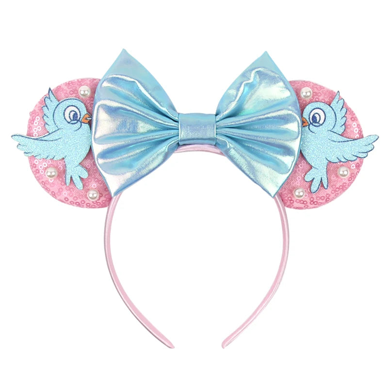 Cinderella Cartoon Mouse Ear Headband Sequin Bows Girl Adult Kid Halloween DIY Party Cosplay Hair Accessories Princess Hairband