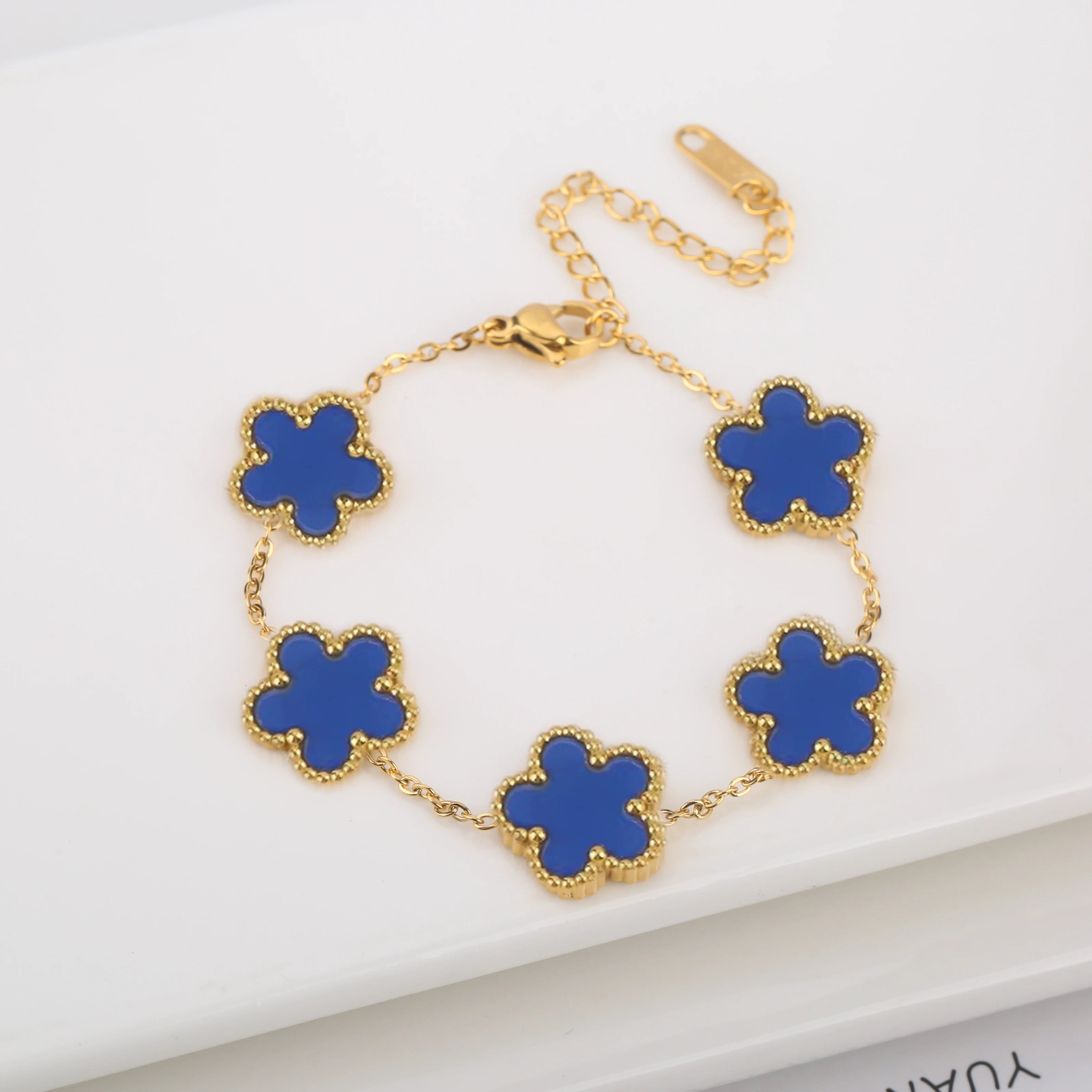 Hot Sale Stainless Steel Laser Five Leaf Flower Petal Adjustable Clover Bracelet Classic for Woman Girl Brand Jewelry Party Gift