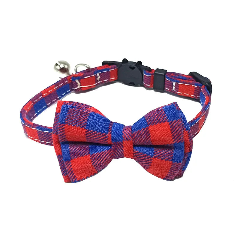 Pet Breakaway Cat Collar Bow Tie & Bell – Christmas Plaid