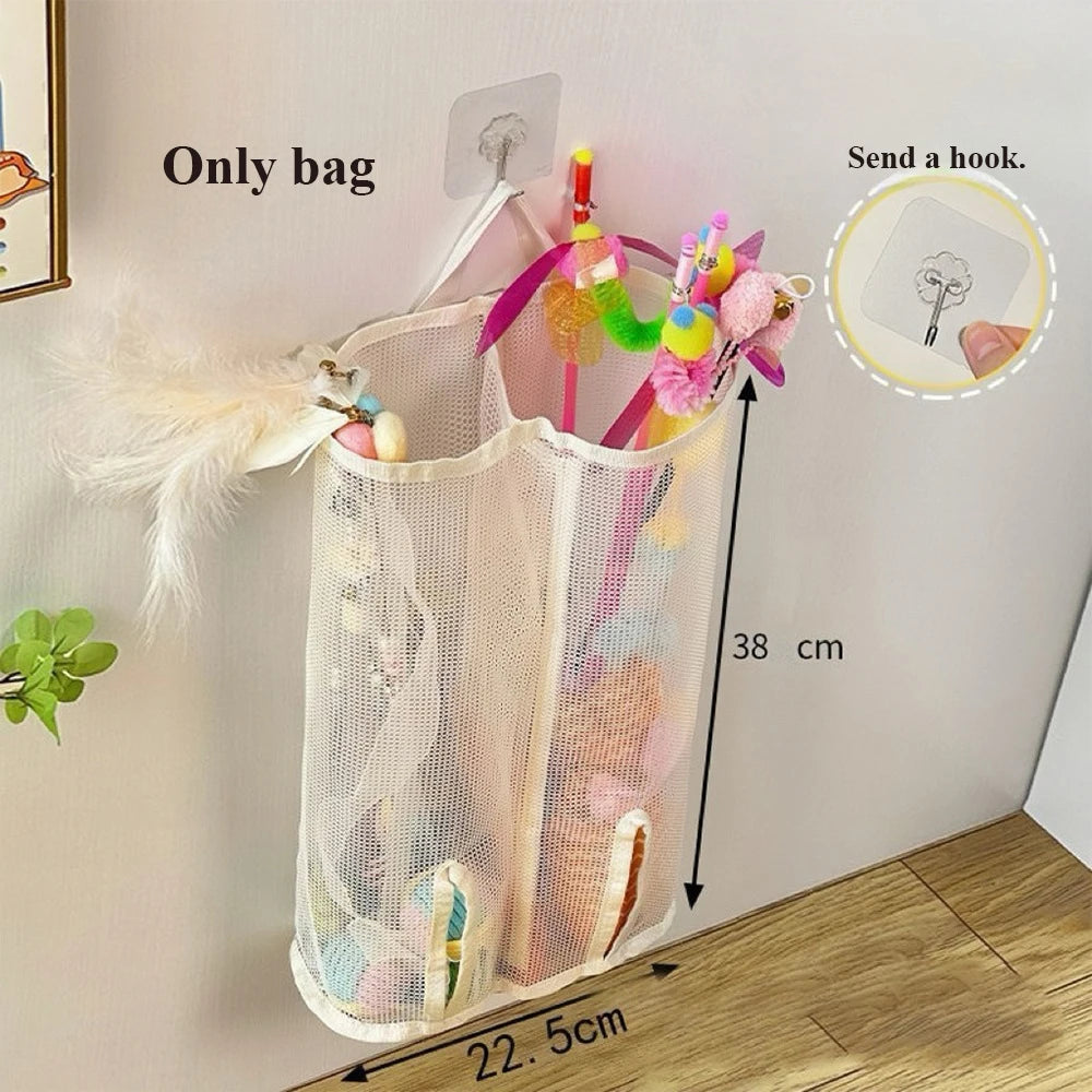 Cat Stick Wall-Mounted Mesh Storage Gag-Suitable For Pet Toys, Cat Toy Storage, Puppy Toys Storage bag without Taking Up Space