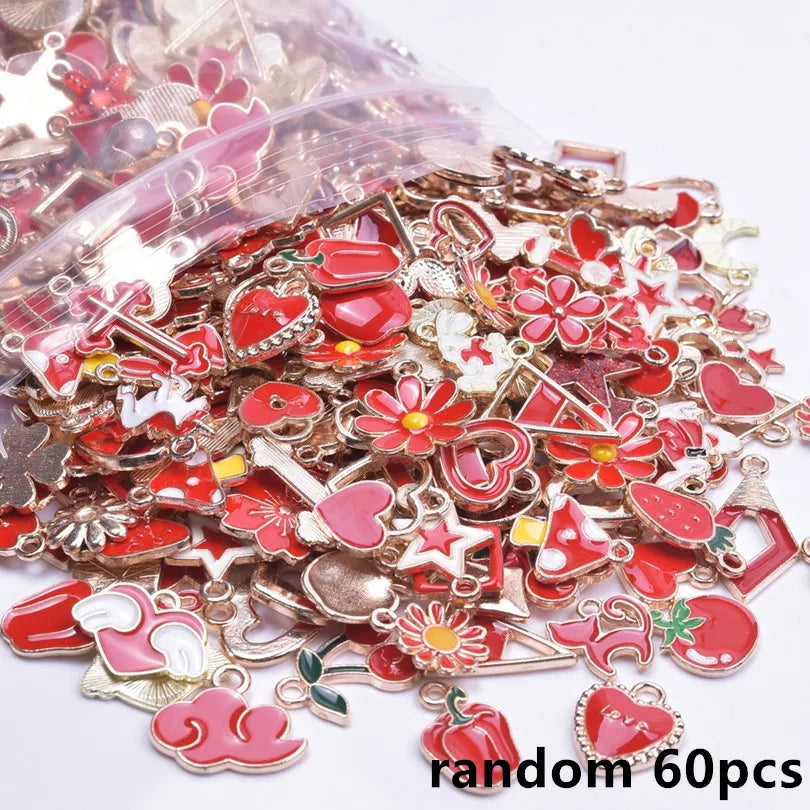 30/60/100pcs Random Mix Enamel/Drip Oil Charms For Jewelry Making Bulk Trinkets Charm Flower Heart Animal Bag Charm DIY Pendant