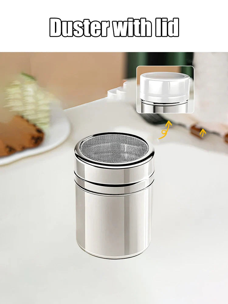 Stainless Steel Powder Shaker with Lid – Fine Mesh Cocoa & Coffee Duster