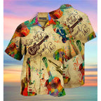 Guitar Bass Pattern Hawaiian Shirts For Men Vintage Musical Instrument 3D Printed Blouse Summer Loose Aloha Shirts Short Sleeves