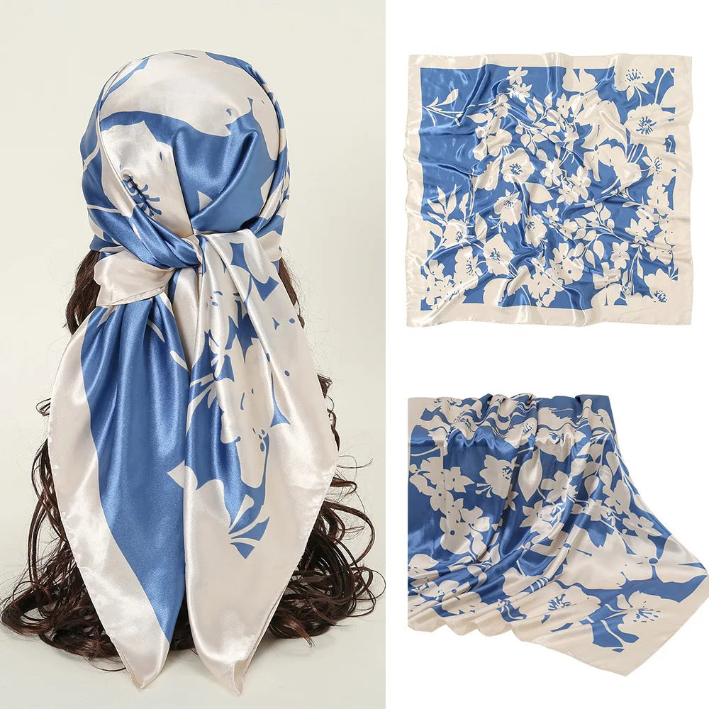90*90cm Square Silk Scarf Women Print Scarves Satin Shawl Wrap Hijab Female Headband Bandana Foulard Neckerchief
