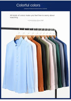 Summer shirt, men's white glossy non ironing shirt, men's wrinkle resistant ice silk casual high-end seamless business shirt