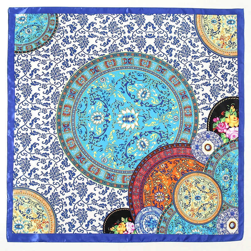 Fashion Square Silk Scarf Women Luxury Brand Satin Print Hijab Scarves Pareo Bandana Female Shawl Wrap Headband Foulard 90*90cm