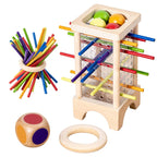 Wooden Stick Board Game Parent Child Interaction Montessori Wooden Toys, 4-sided Acrylic Cylinder Game, Stick Picking Game