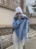 Winter Scarf Women Luxury Autumn Winter Cashmere Scarf Thickened Warm Shawl Classic Tassels Fluffy Scarf Solid Color Soft Shawl