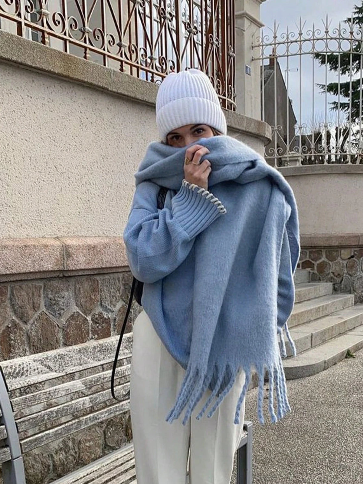 Winter Scarf Women Luxury Autumn Winter Cashmere Scarf Thickened Warm Shawl Classic Tassels Fluffy Scarf Solid Color Soft Shawl