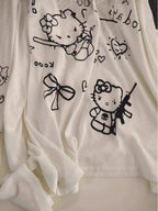 Hello Kitty Women's Round Neck UV Protection Cover Up Long Sleeve T-Shirt Summer Kawaii Loose Fit Casual Oversized Top