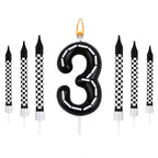 7Pcs/set Racing Cars Birthday Number Candles Black White Checkered Themed Cake Topper Kids Boys Birthday Party Decoration Favors