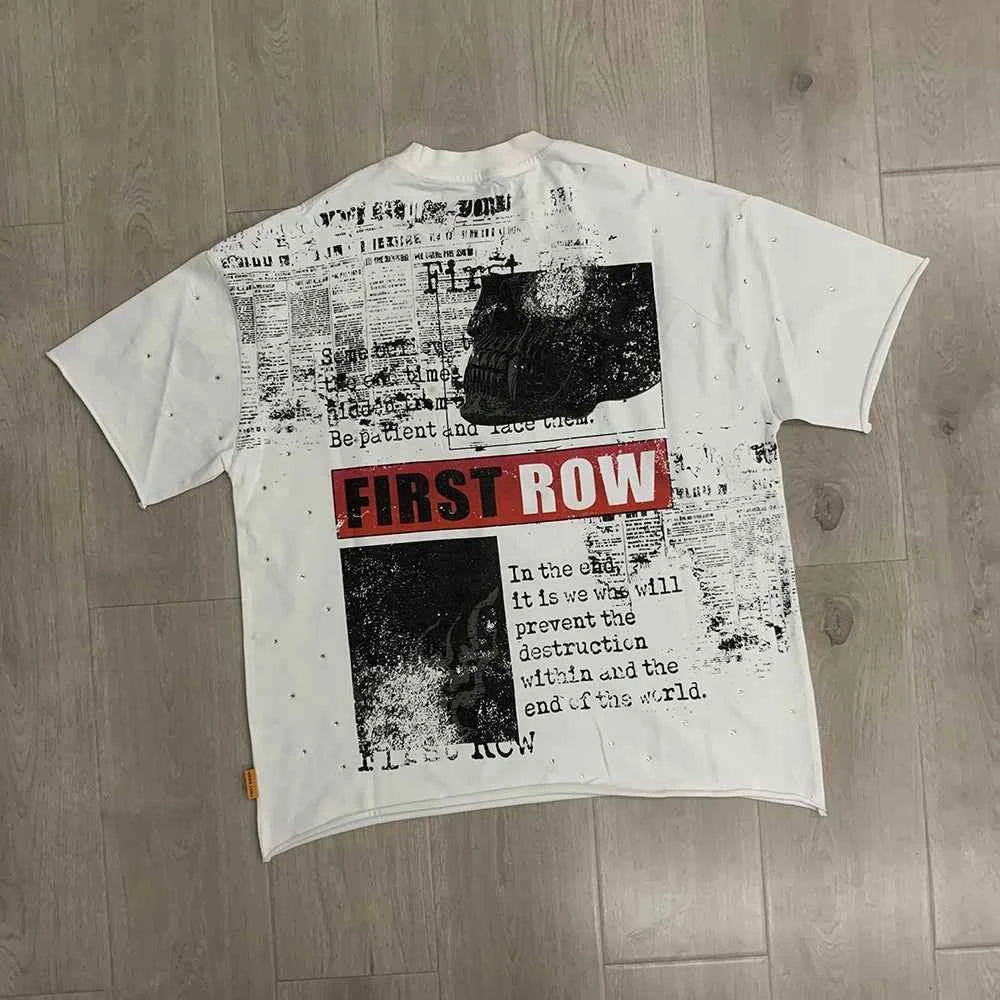 Streetwear Vintage Washed Diamond Cropped Tee for Men Crew Neck Short Sleeve Loose Cotton Rhineston Tshirts Oversized