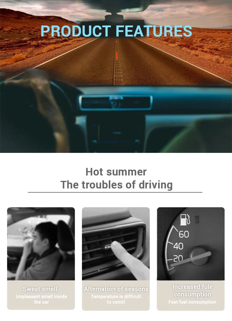 SEAMETAL Car Electric Fan Strong Wind 3-Speed Cooling Fan for Rear Seat Passenger Portable 360 Degree Rotatable Car Air Fan