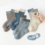 5 Pairs Children's Socks Autumn and Winter Boys' Socks Versatile Solid Color Striped Casual Socks for Students