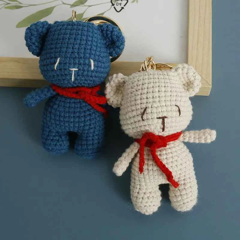 Cute Bear Couple Crochet Keychain Matching Animal Charm