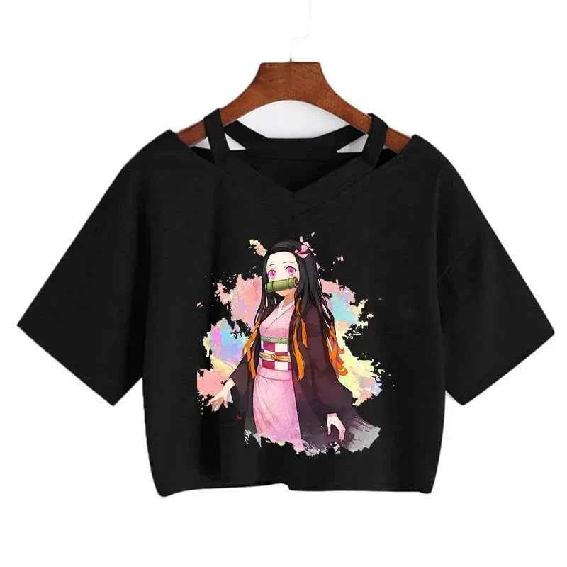 Demon Slayer T Shirt Nezuko Tshirt Women Kimetsu No Yaiba Crop Top Tees Japanese Anime Tanjirou Kamado Tops Manga T-shirt Female