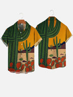 Fashion Men's Cactus Desert Printed Shirts Casual Hawaiian Beach Resort Shirt Summer Natural Landscape Vintage Printed Shirts