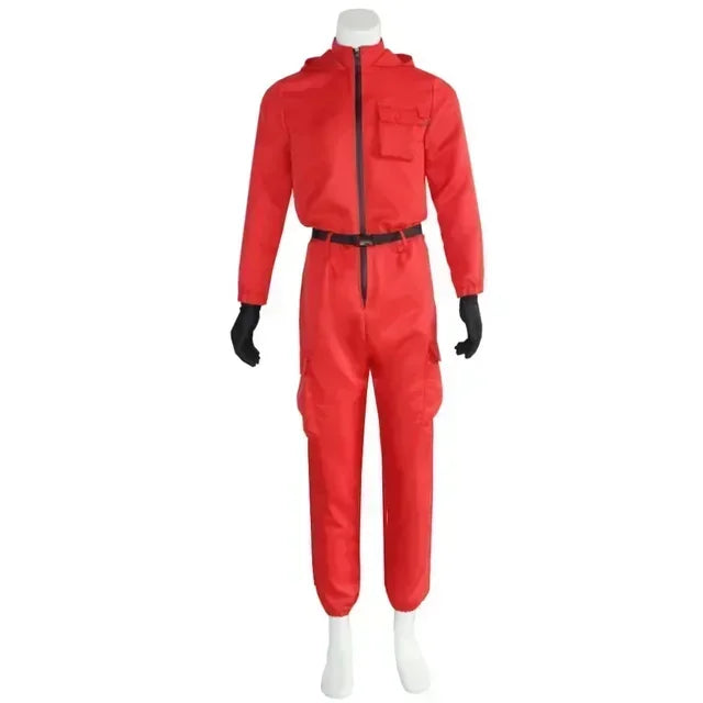 Kids Red Game Jumpsuit Cosplay Party Tracksuit Outfits Props Role Play Classic Costume Belt Full Mask Set