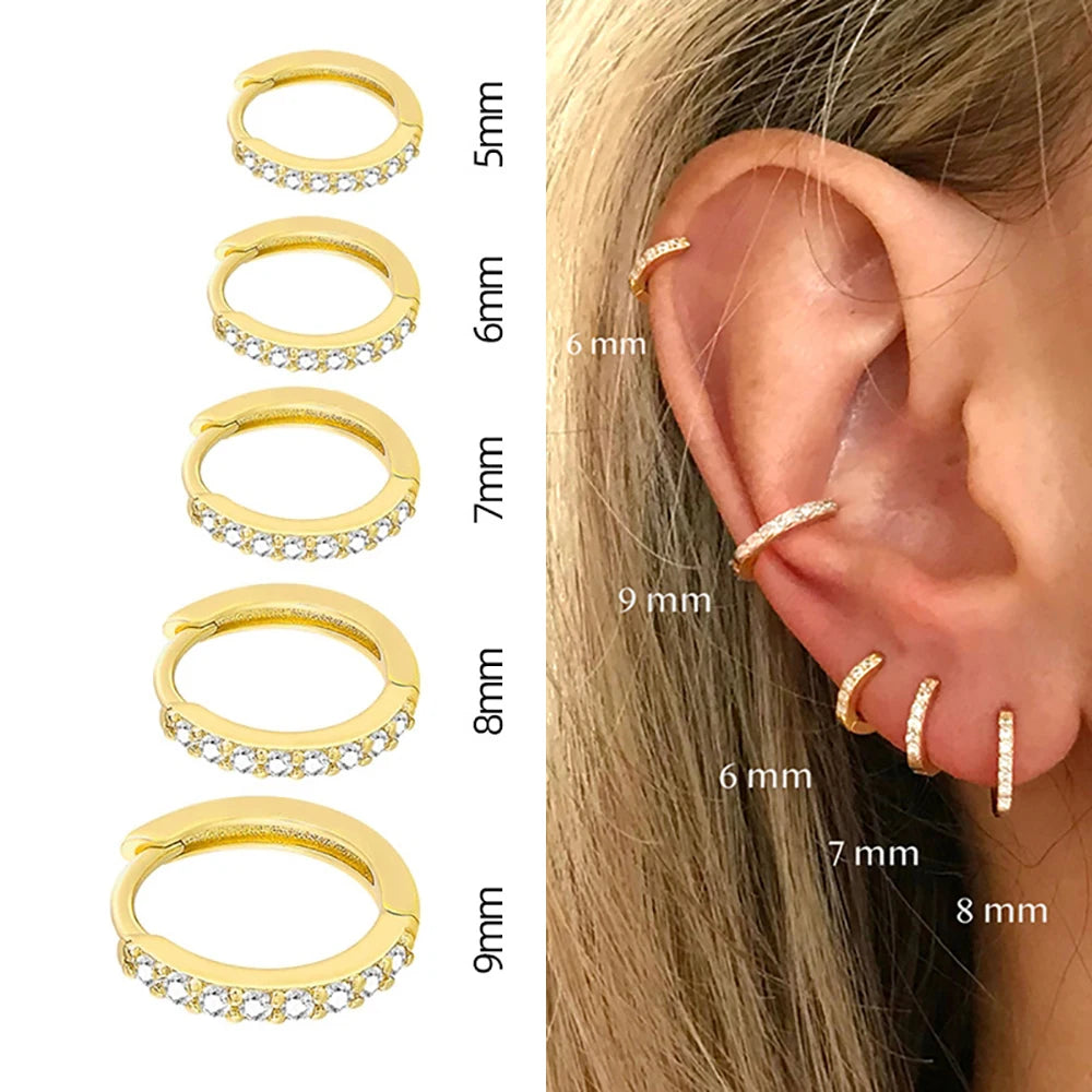 2PCS Stainless Steel Minimal Crystal Zirconia Hoop Earrings Gold Silver Color Small Huggie Cartilage Earring Piercing Jewelry