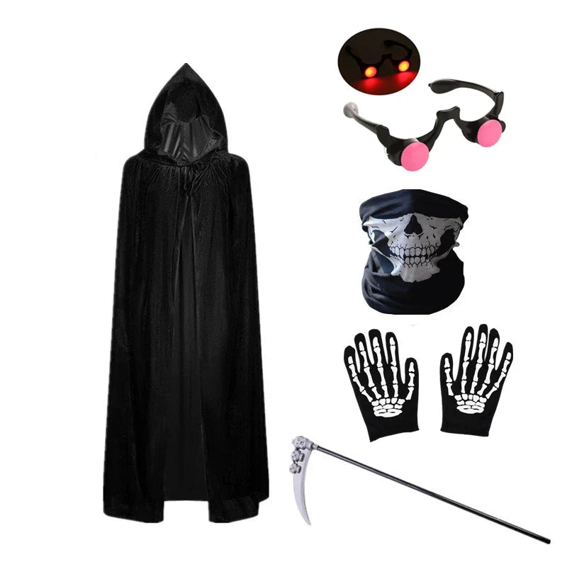Kids Grim Reaper Costume with Glowing Red Eyes – Halloween Phantom Outfit