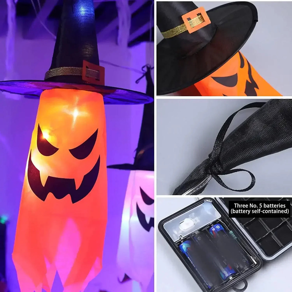 5-Piece Halloween Witch Hat String Lights Colorful LED Decor