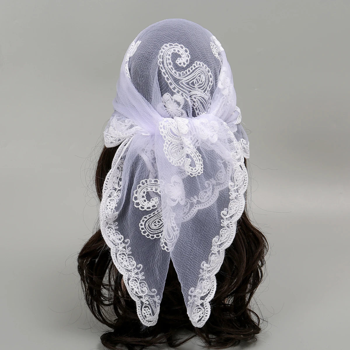 Lace Paisley Embroidery Bandana Square Scarf Elegant Breathable Silk Scarves Women Sunscreen Lightweight Shawl Headband