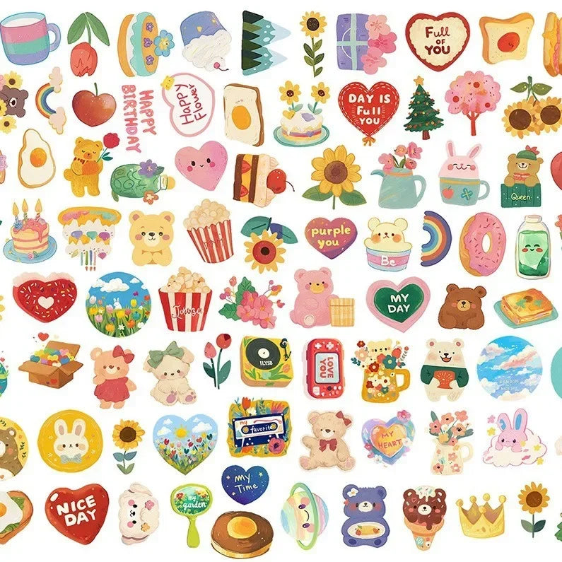 108PCS Original Korean Cute Cartoon Bear Styles Watercolor Stickers for Bicycle Hand Account Pencil Case Decals