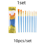 10 pcs set multi-functional watercolor brush pearlescent blue plastic rod multi-color nylon hair hook line gouache oil brush