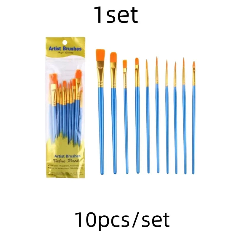 10 pcs set multi-functional watercolor brush pearlescent blue plastic rod multi-color nylon hair hook line gouache oil brush