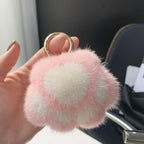 Cat Paw Pendant Keychain Couple Keychain Fluffy Faux Fur Keychain Charm Cute Soft Plush Toy Key Ring Backpack Car Key Pendant