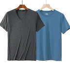 2 Packs Bamboo Fiber Round Neck T-shirts Short Sleeve Classic Tees Sweat-absorbent Gym Man Undershirt Solid Color Tee Black New
