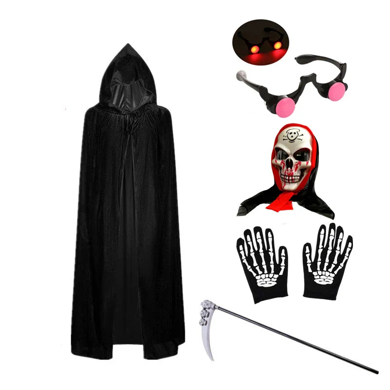 Kids Grim Reaper Costume with Glowing Red Eyes – Halloween Phantom Outfit