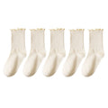 5 pair /Lot Socks for Women Ruffle Cotton Middle Tube Ankle Short Breathable Black White set Spring Autumn