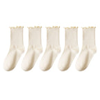 5 pair /Lot Socks for Women Ruffle Cotton Middle Tube Ankle Short Breathable Black White set Spring Autumn